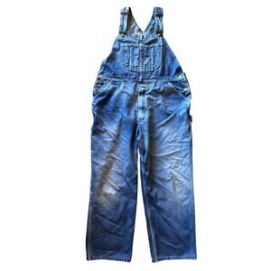 Vintage Roebucks Faded Medium Wash Denim Baggy Carpenter Overalls Size 44 XL